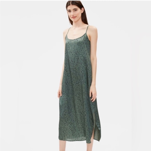 Eileen Fisher Dresses & Skirts - Eileen Fisher Nori Dash-Print Silk Organic Cotton Slip Dress, Green, Large